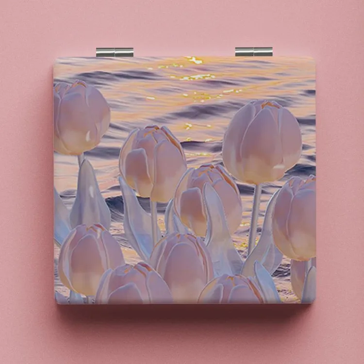 Custom Round Square Rectangle Heart Shaped White PU Leather Pocket Mirror Compact Double Folding Cosmetic Mini Makeup Mirror