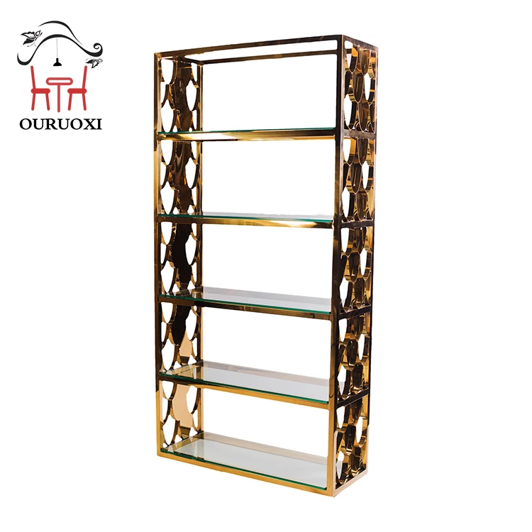 Bar furniture gold steel frame stainless steel wine rack modern portable bar shelves