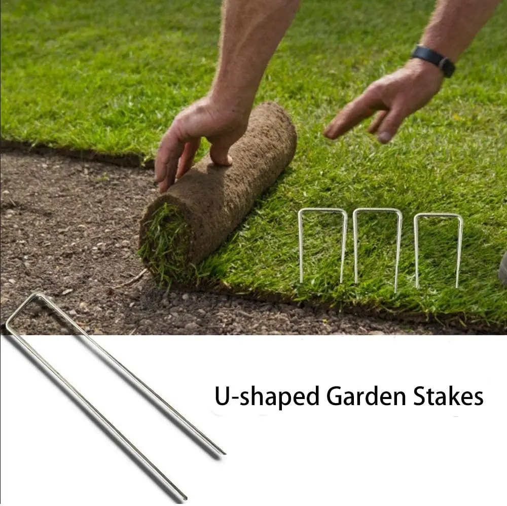 Ground Nails Yard Garden Stakes Galvanized U-shaped Pins and Landscaping Staples for Sod Plastic Landscape