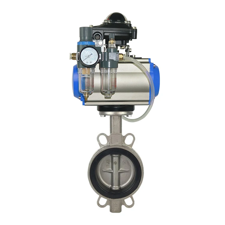 DN150 DN65 PN16 6 Inch EPDM Rubber Seat Wafer Type Stainless Steel Double Acting Pneumatic Actuator