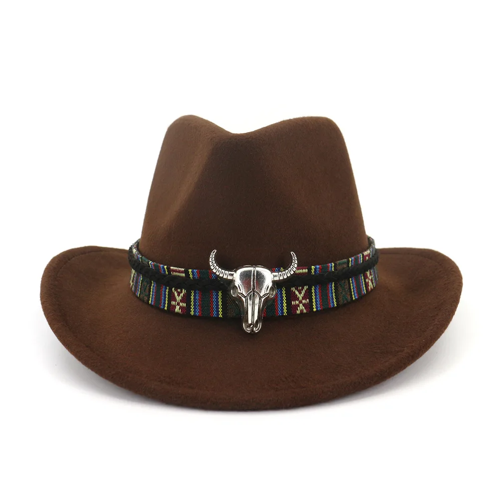 New Woolen Western Cowboy Top Hat Ethnic Style Hats For Men And Women Felt Cowboy Hat