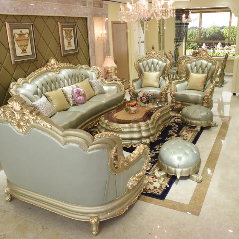 high quality European antique living room sofa furniture genuine leather set  furniture set ss001