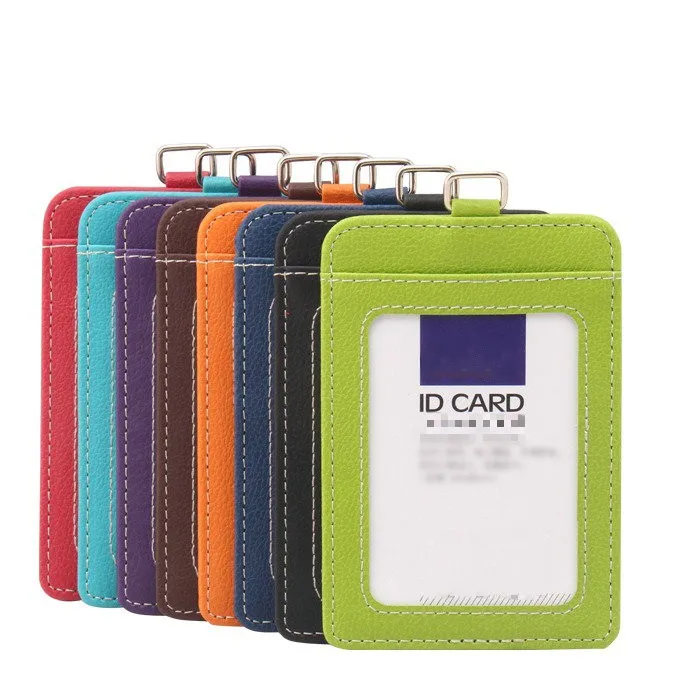 Wholesale PU Leather Vertical Employee Work ID Card Holder Double Sides With Pockets Horizontal Business Badge Holder