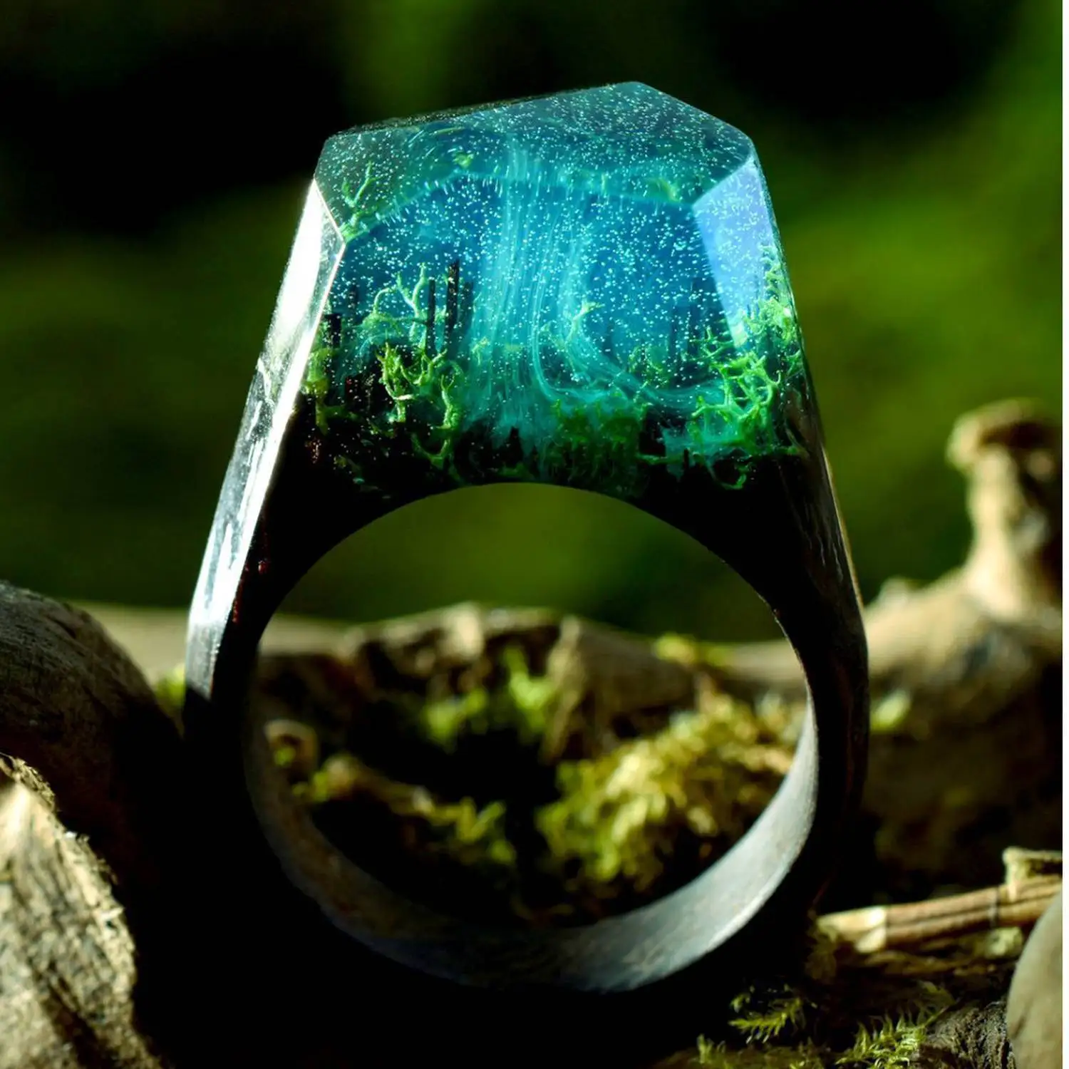 2022 Creative Wood Ring Original Magic Forest DIY Handmade Dried Flower Epoxy Resin Rings Anillo De Madera Y Resina Hecha A Mano