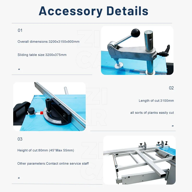 ZICAR automatic adjust the angle precision multifunctional sliding table saw wood panel cutting machine in furniture