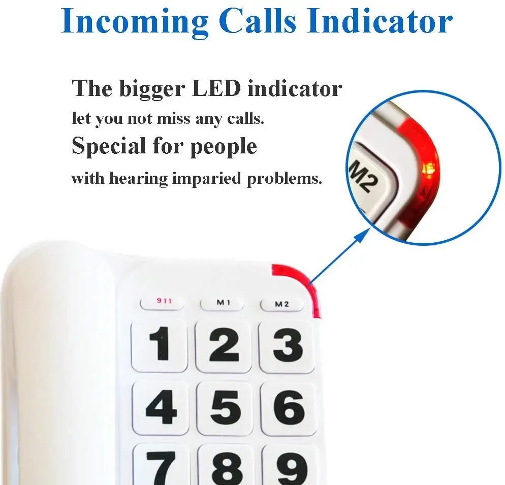 OEM Factory White Black Milk Optional Seniors Corded Big Button Telephone with Big Volume LED Indicator