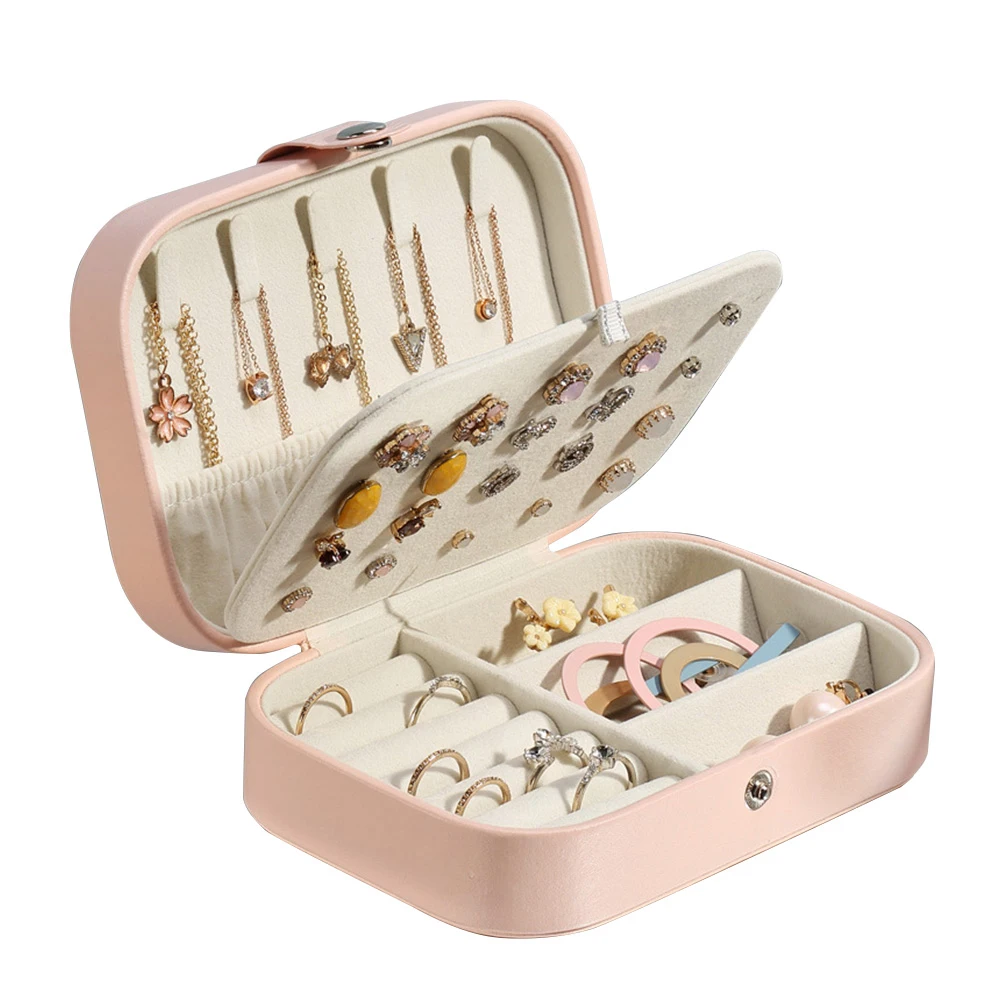 Travel Ring Necklace Pu Leather Box Velvet Small Zipper Bracelet Earring Storage Jewelry Organizer Case
