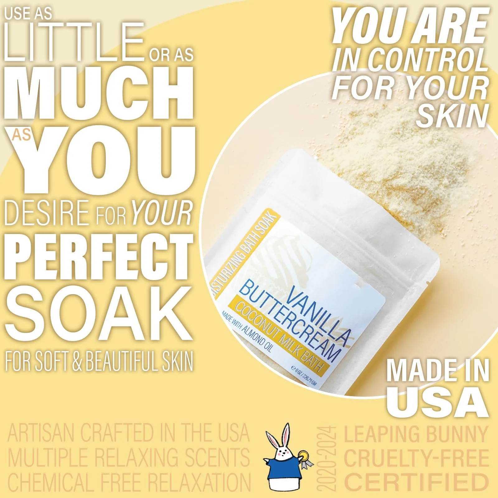 Custom Luxury Spa Bubble Bath Moisturizing Coconut Milk Powder & Sweet Almond Oil Relaxing Soak Vegan Whitening Milk Bath Salt