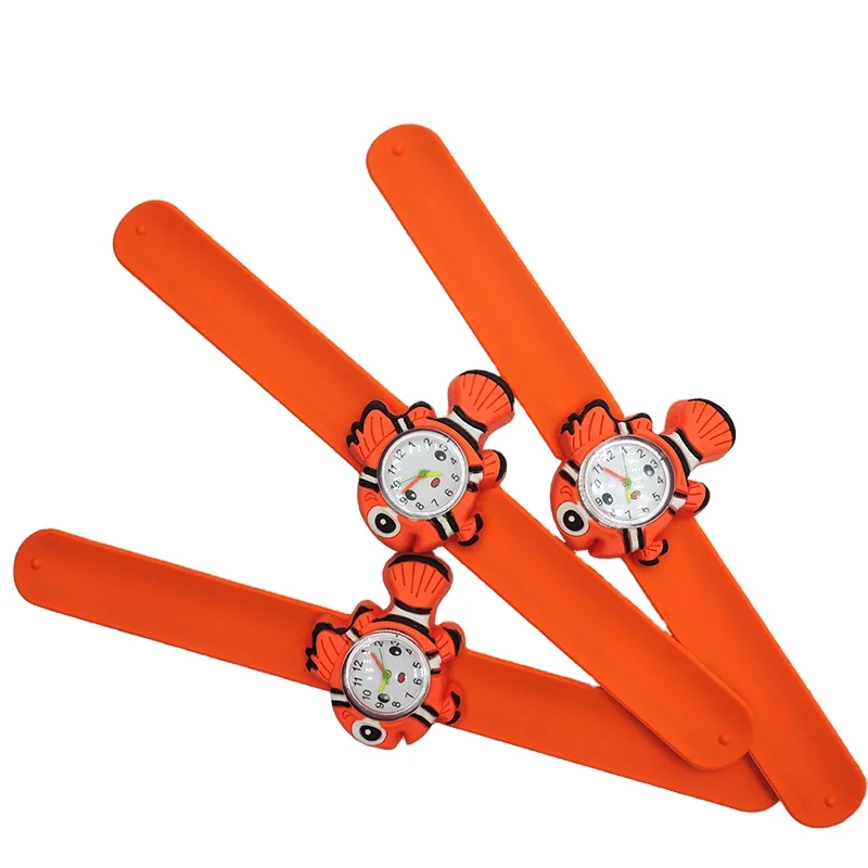 silicone wristband clap slap  kids clownfish quartz analog Arabic numerals study  watches 2022