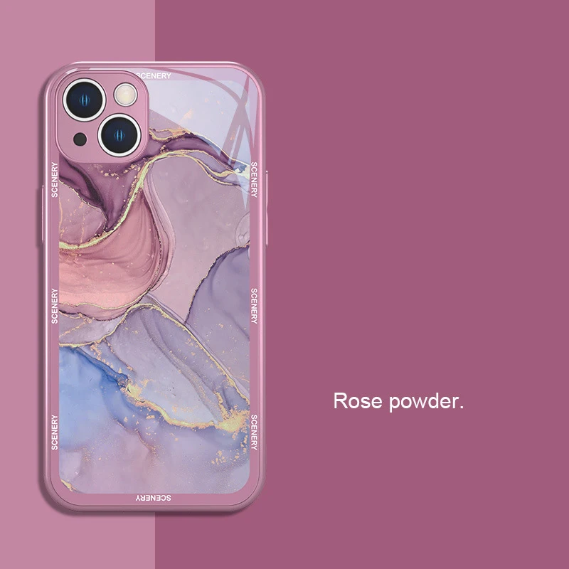 New Product Luxury Style Marble Grain Glass Cell Phone Cover Gold Glitter Powder Photo Frame Phone Shell For iphone 14 13 12 11