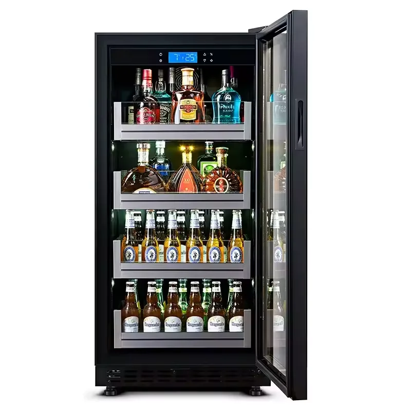 Low noise upgrade compressor cooler 208L counter with lock and key ordering area glass door wine refrigerator