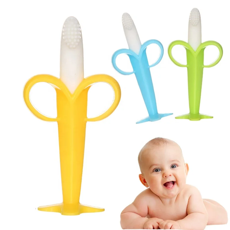 Wholesale Baby Silicone teether toothbrush food grade silicone banana baby teether
