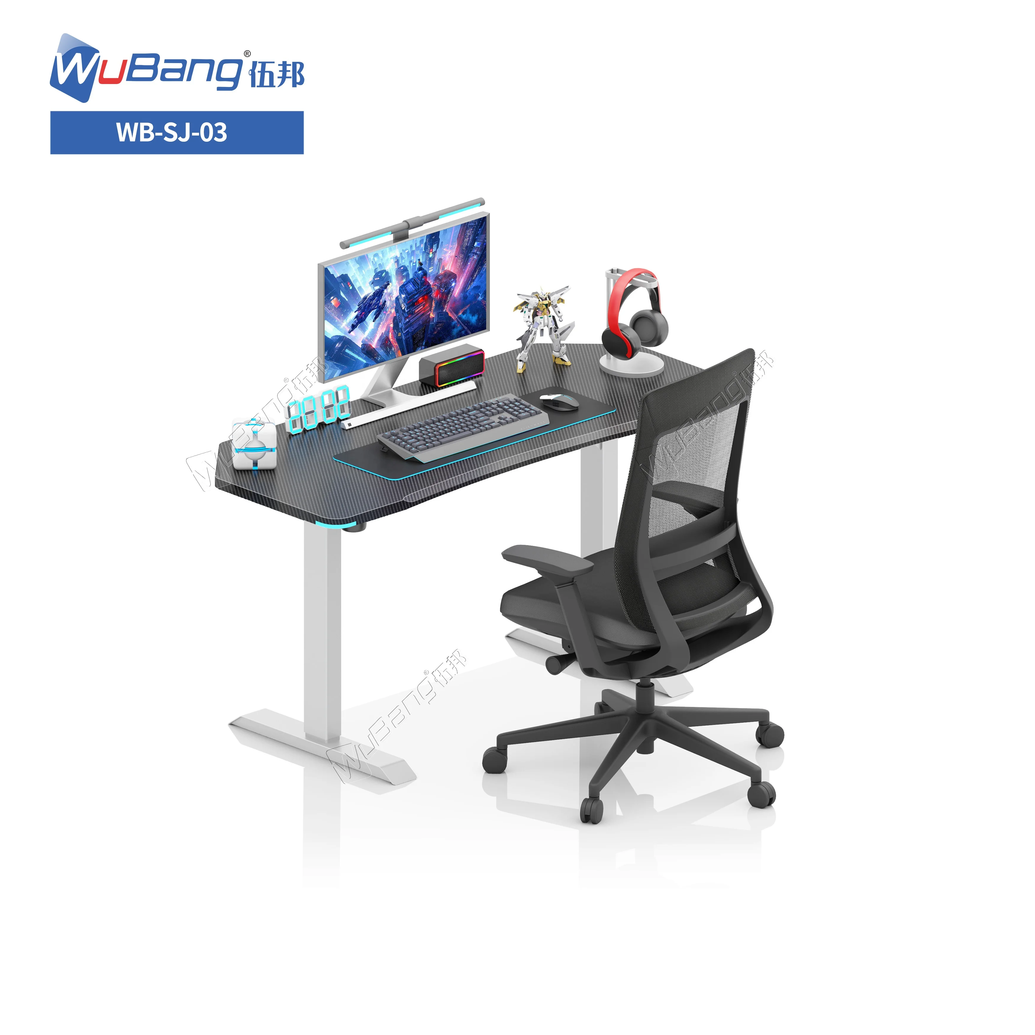 Led Lights Anti-Scratch MDF Tabletop Electric Standing Desk Adjustable Computer Table Gaming Single Motor Computer Gaming Desk