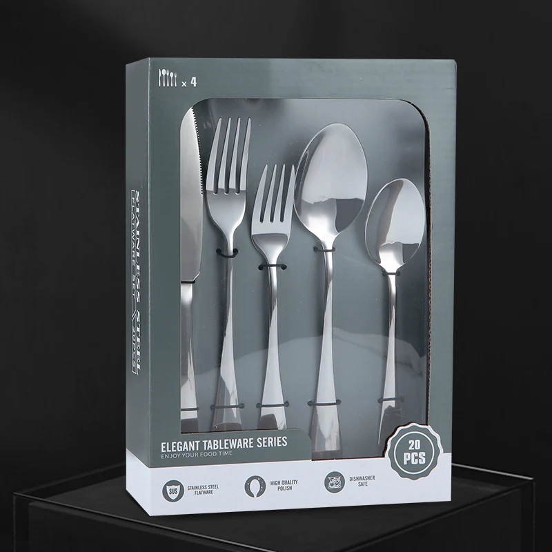LFGB Approved 430 Custom Stainless Steel Knife Fork Spoon Mirror Eco Friendly 24 Piece Flatware Set For Events
