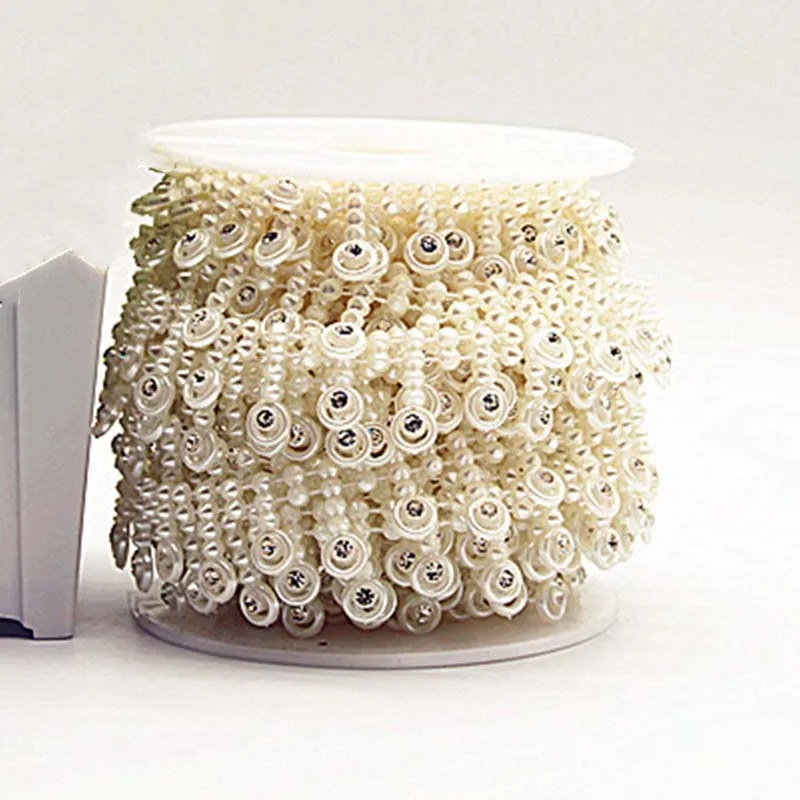 diy crystal plastic beaded chain lace scarf hat decorative beige imation drop leaf pearl trimming rhinestones string pearl trims