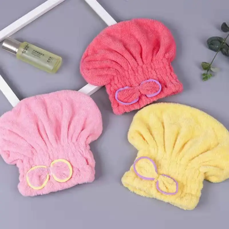 Strong Water Absorption Quick Drying Microfiber Turban Bow Design Thickened Shower Cap for Adults Long Hair Protective Towel Cap