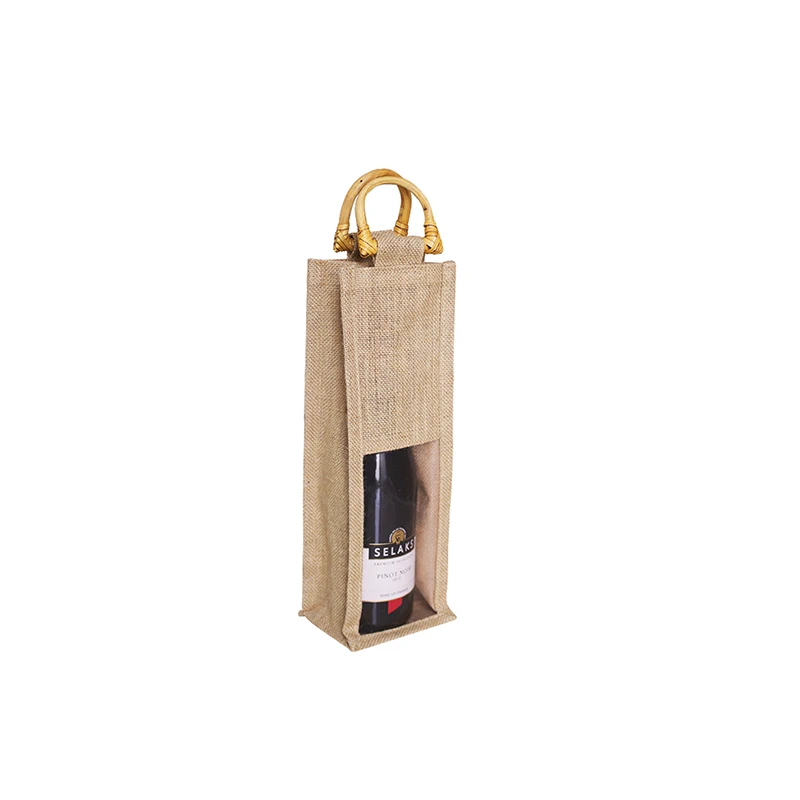 
Wholesale Customized OEM Burlap Hemp Raw Material Wine Bottle Jute Tote Shopping Bag 