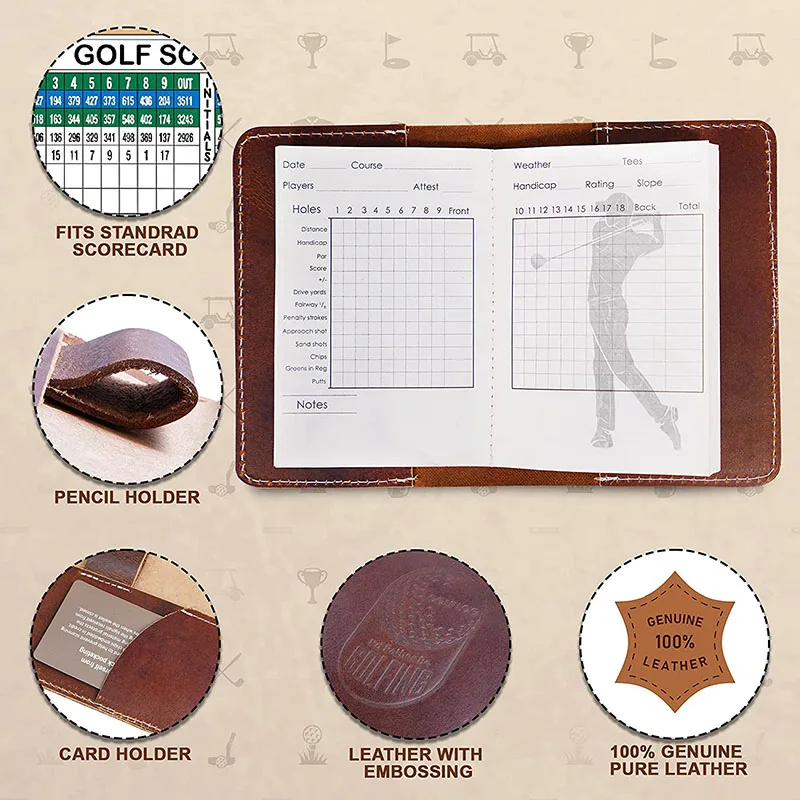 Refillable Golf Scorecard Book Cover Leather Golf Yardage Book Scorecard Holder