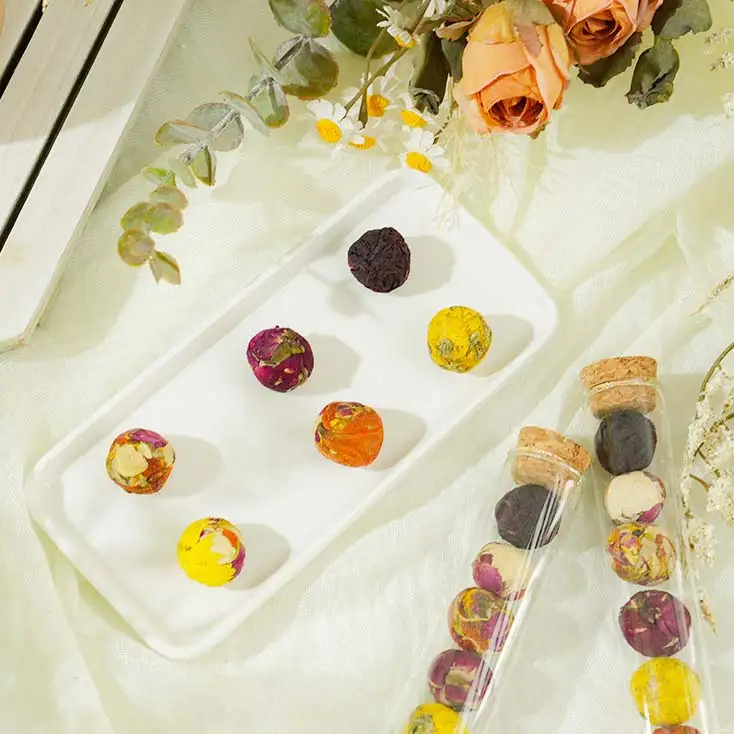 Handmade Mini 5g 4 Pcs Balls Natural Detox 8 Flavors Blooming Flower Balls Herbal Tea Gifts Glass Tubes Healthy Jasmine Hibiscus