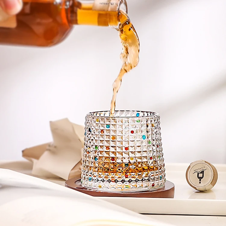 Color High Borosilicate Cocktail Fashion Mess Double Wall Champagne Glaze Whisky Water Glass Cup