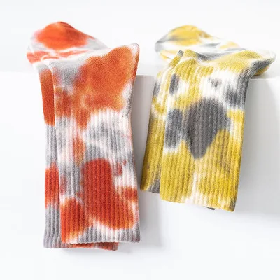 YL  Custom designer logo embroidery sport unisex socks cotton tie dye socks men