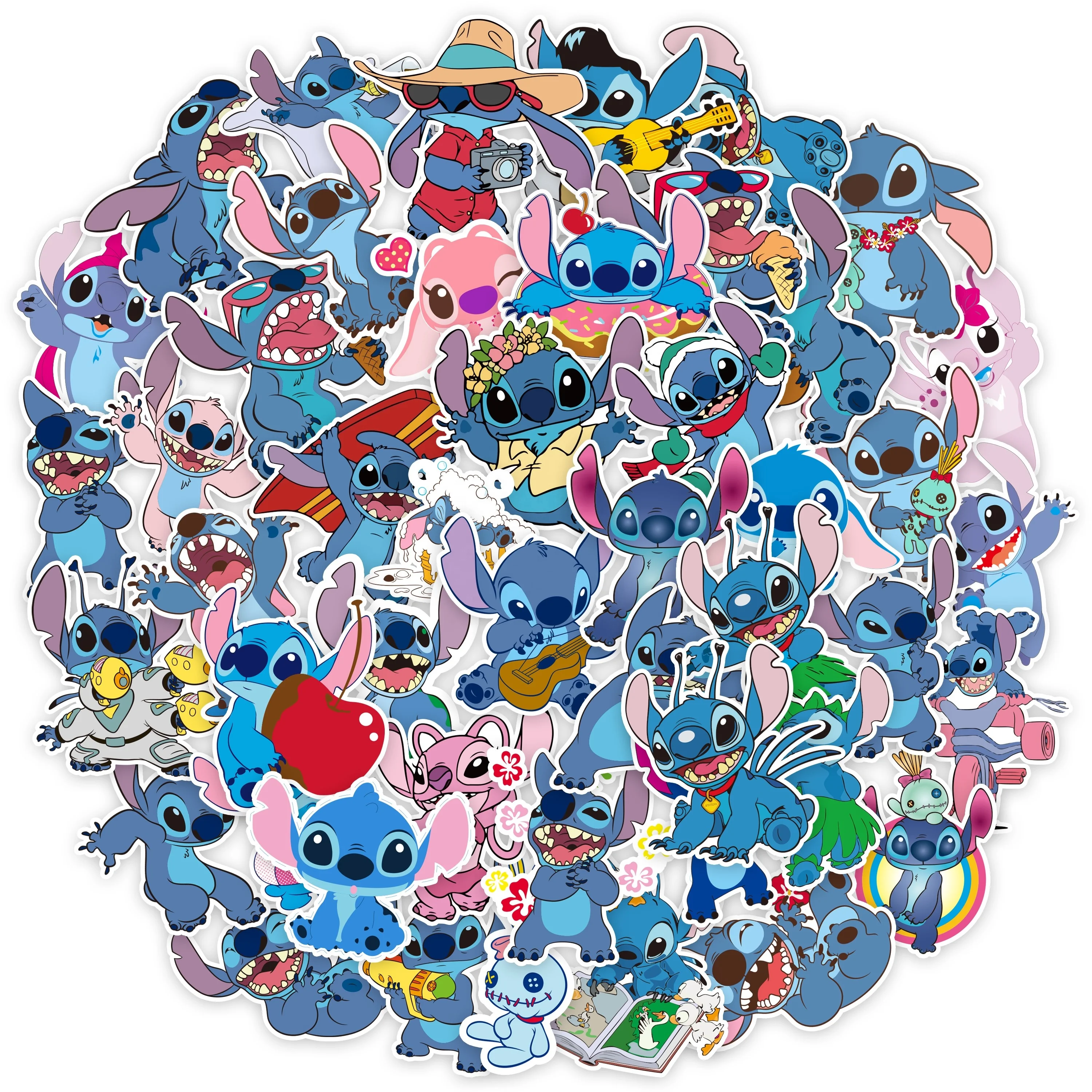 50Pcs Stitch Cartoon Label Paste Sticker For Children Table Book Phone Skateboard Luggage Laptop Bottle Anime Stickers