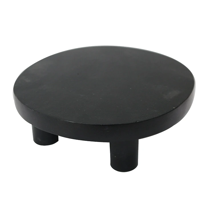 Wholesale Farmhouse Style Round Black Acacia Wood Riser Stand Footed Tray for Home Decor