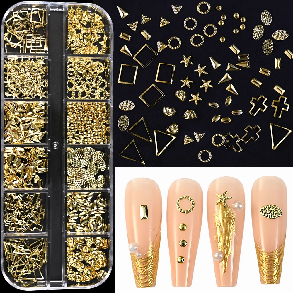 3D Nails Art Metal Charms Gold Nail Micro Caviar Beads Studs for Women Rivet Nail Art Jewels Decoration