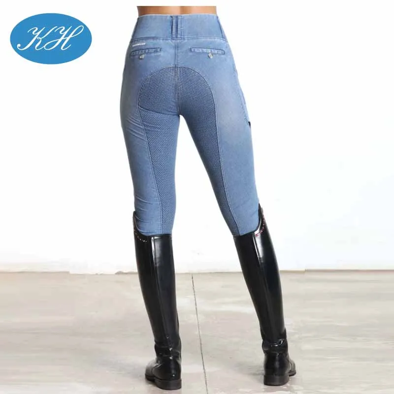 Custom Good Stretchy Denim Fabric Equestrian Denim Riding Leggings Jeans Leggings