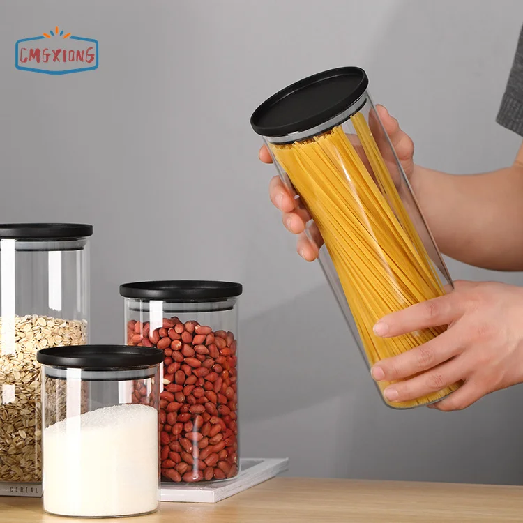 Multiple sizes kitchen high borosilicate airtight glass food storage jars set
