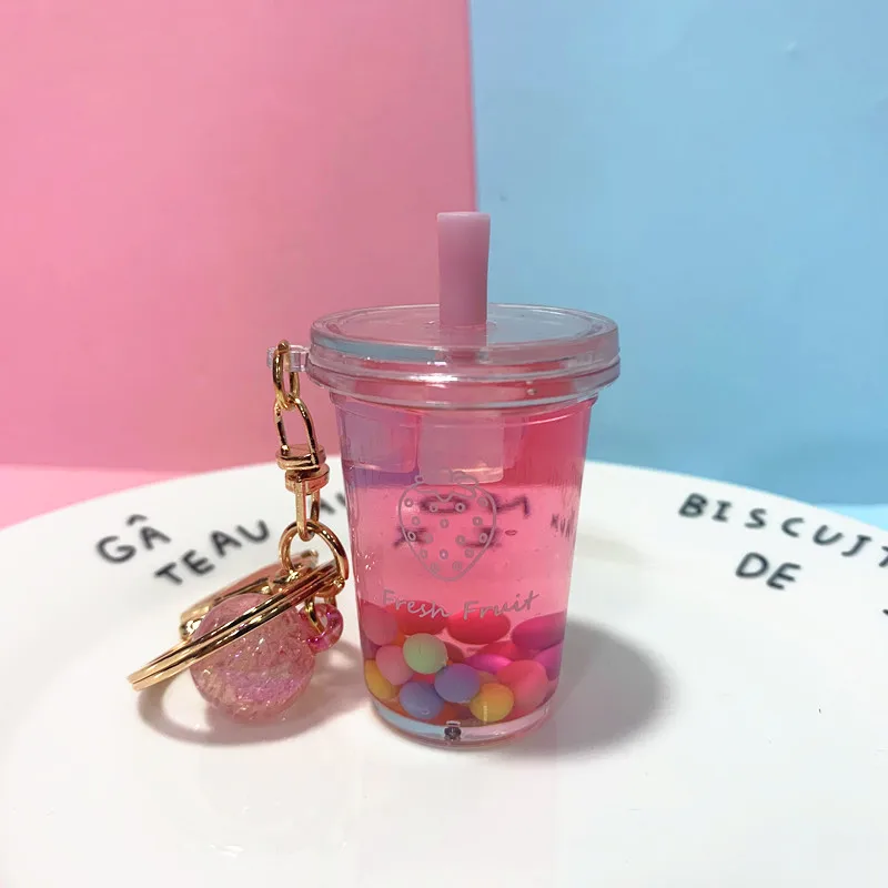 2020year  Girls Fashion Milk Tea boba Glitter Design Key Rings Gift Detachable Keychain