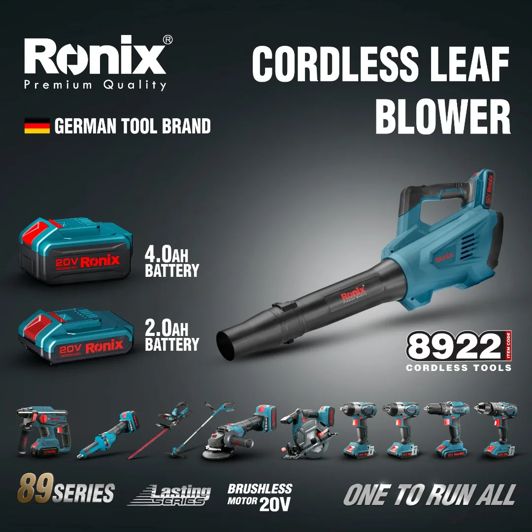 20V Lithium Electric Cordless Leaf Blower Wireless Portable Blow and Suck Dust air Machine Kit Ronix New Model 8922