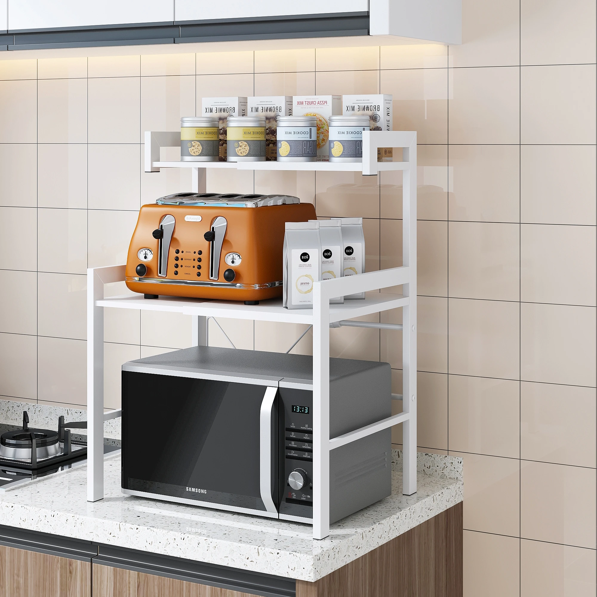 
Extension Two And A Half Tiers Carbon Steel Microwave Oven Rack Storage Shelf 