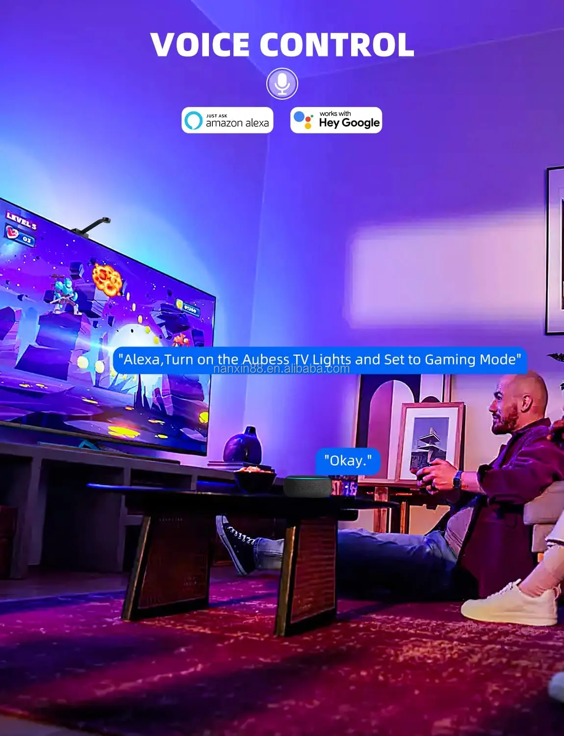 Tuya Immersion Ambient Lighting Strips WiFi TV LED Strip Lights with Camera and Sync Box TV LED Backlight Kit for 45-65 inch TVs