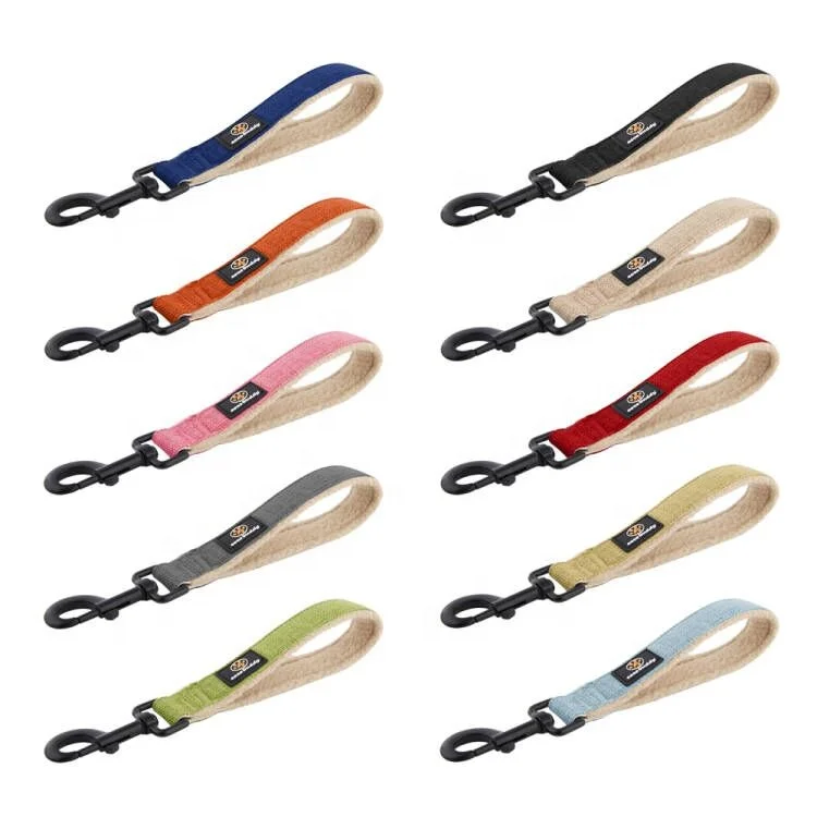 COCO BUDDY Hemp Leash Durable Machine Washable Hemp Dog Collar And Leash 21cm Long with Fleece Padded Handle for Extra Comfort