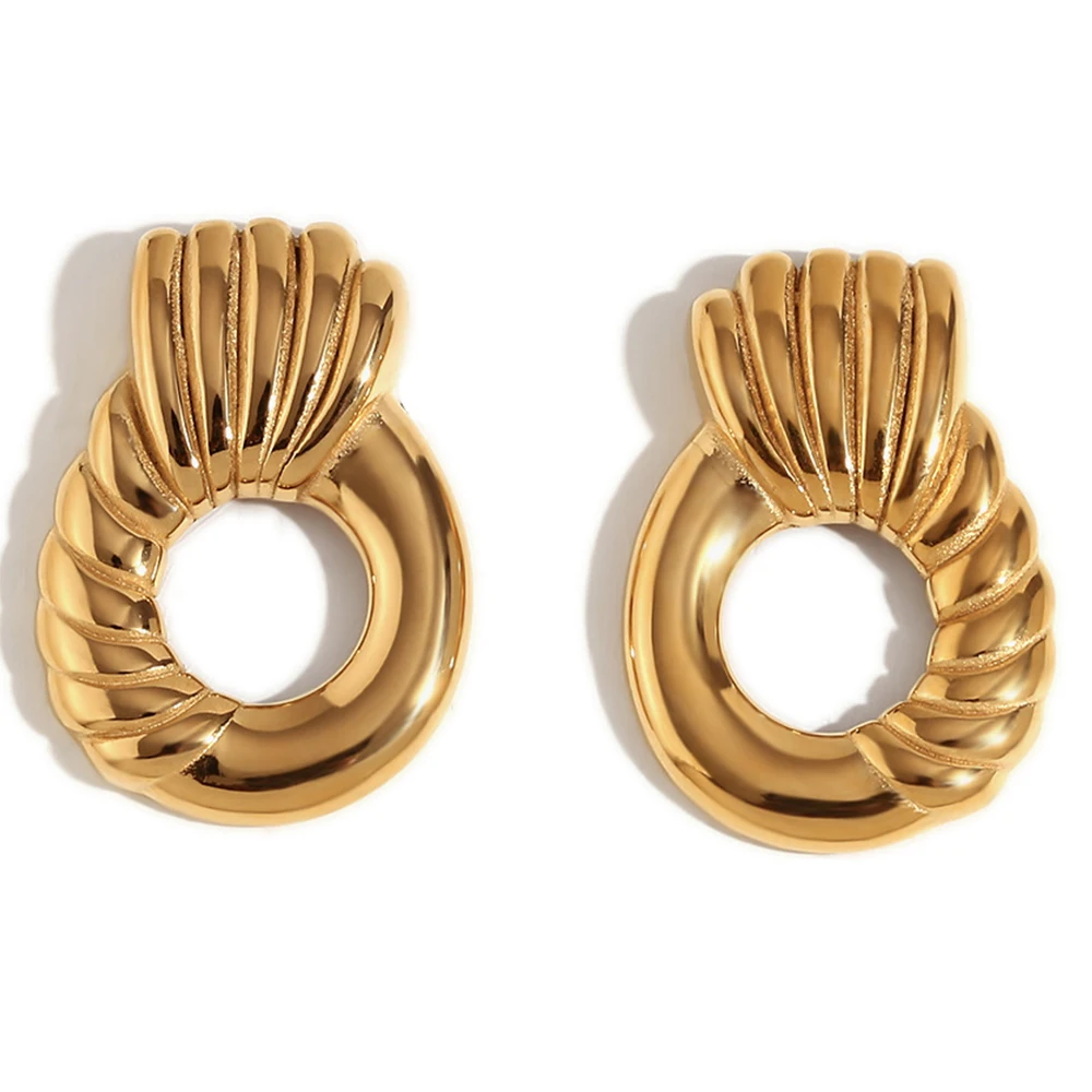 New Fashion Waterproof Stainless Steel Pineapple Striped Gold Plated Drop Earrings Trendy Geometric Women Unusual Jewelry