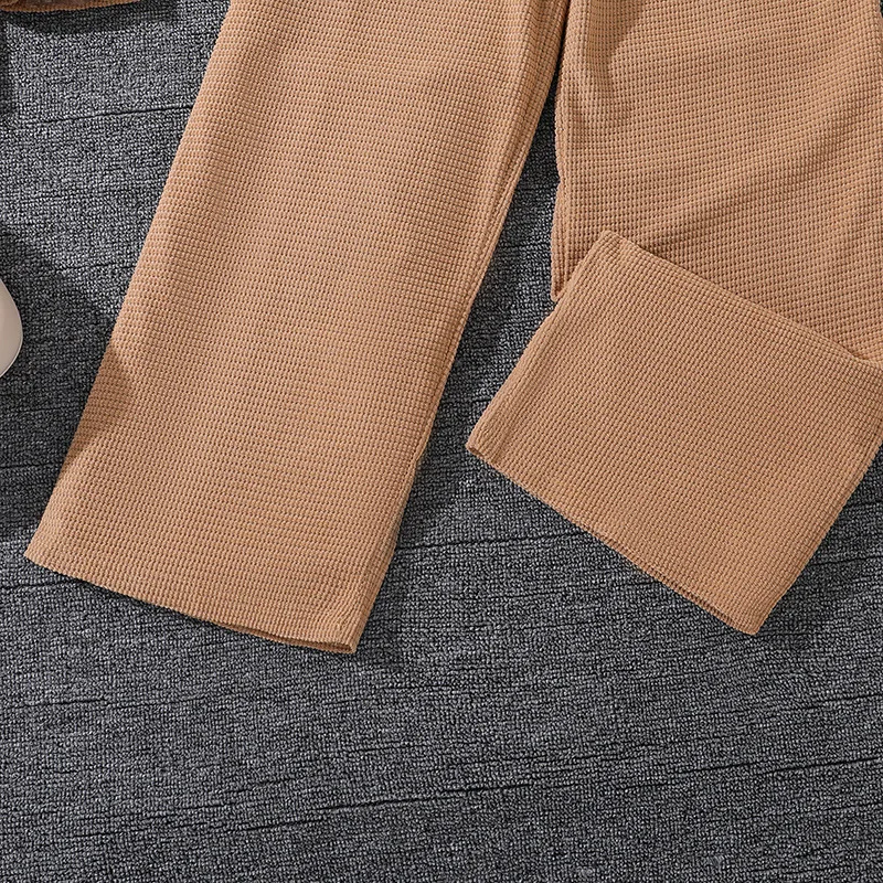 casual big kids 2 piece outfits autumn brown long sleeve lapel shirt and pants sets 2024