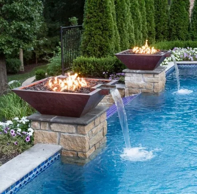 swimming pool fire bowl outdoor firepit with water feature pool fire pits