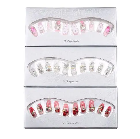2022 Wholesale Beautiful Press On 24pcs 3D Wedding Nails Diamond Artificial Fingernails For Women