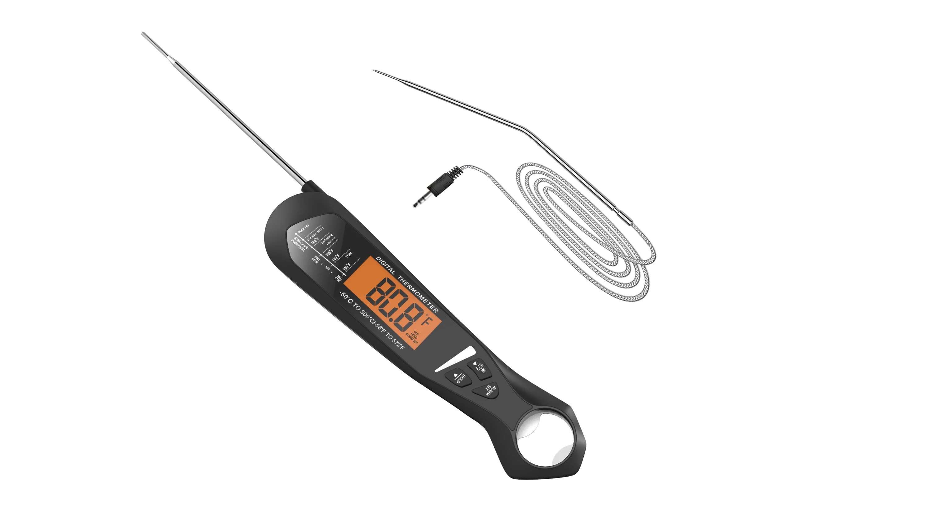 Meat Thermometers Dual Probe Instant Read Food Thermometer with Alarm Backlight Calibration Bottle Opener Digital Thermometer