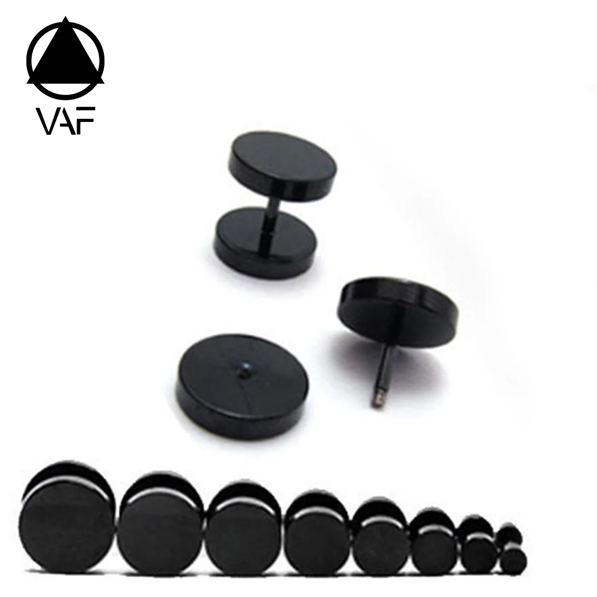 VAF Men Cool Punk Round Black Earrings Stainless Steel Ear Stud Piercing Earrings 3Mm - 14Mm
