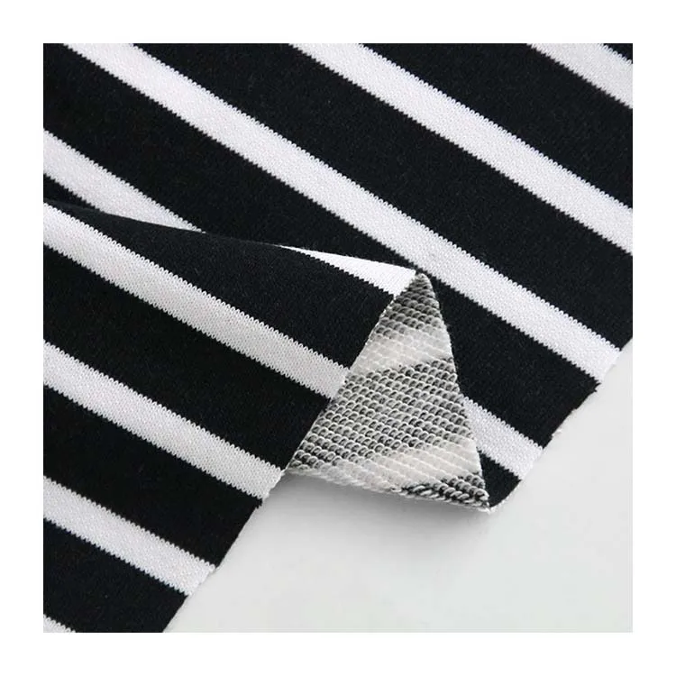 Stripe pattern newest eco friendly custom design printed textured stretch bamboo french terry fabric for hoodies