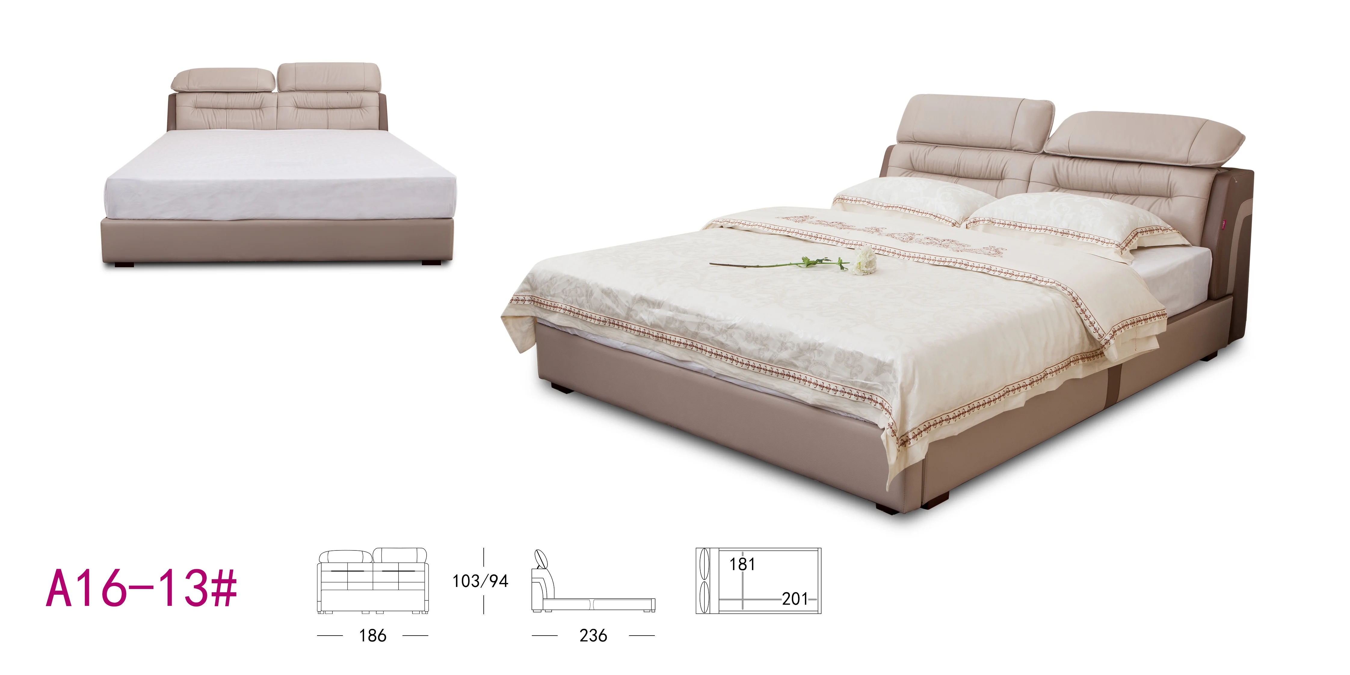 
Modern style king size soft leisure fabric upholstered bed 