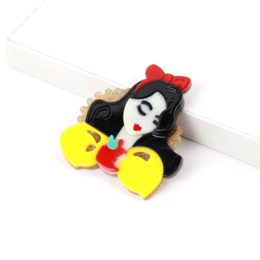 New Creative Personality Lovely Princess Beautiful Black Long Hair Girl Clothing Custom Acrylic Brooch For Women