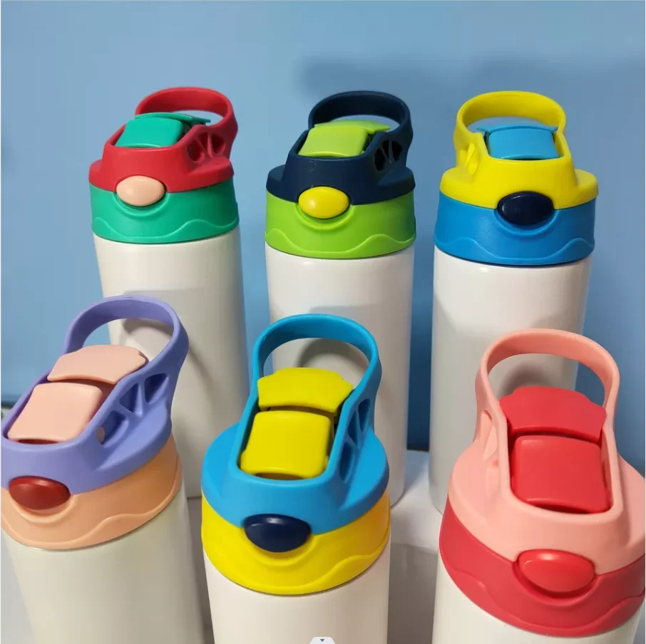 USA Warehouse 12 Oz Sublimation Kid Water Bottle Glow in Dark to Green Kids Flip Top Tumbler Straight Blank