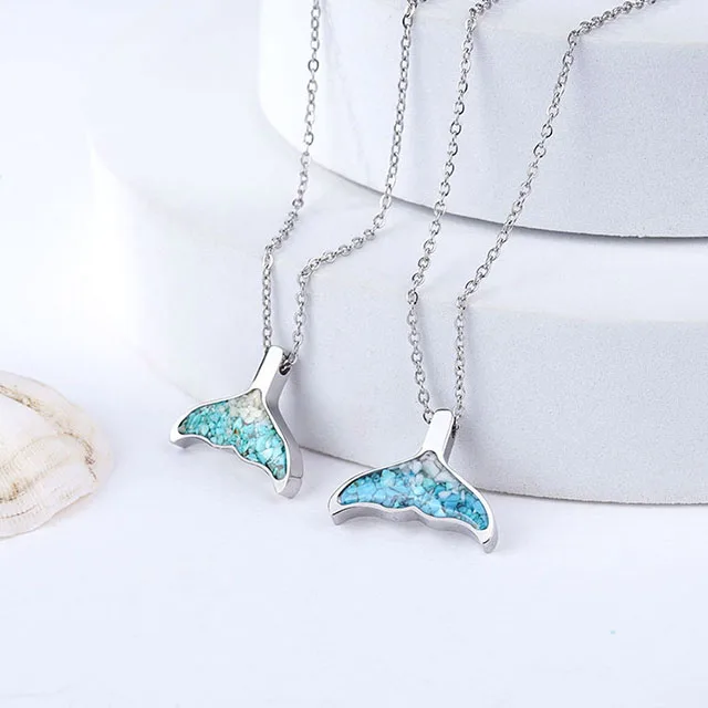 Custom Hawaiian Beach Lover Jewelry Stainless Steel Ocean Necklace Gemstone White Howlite Turquoise Mermaid Tail Necklace