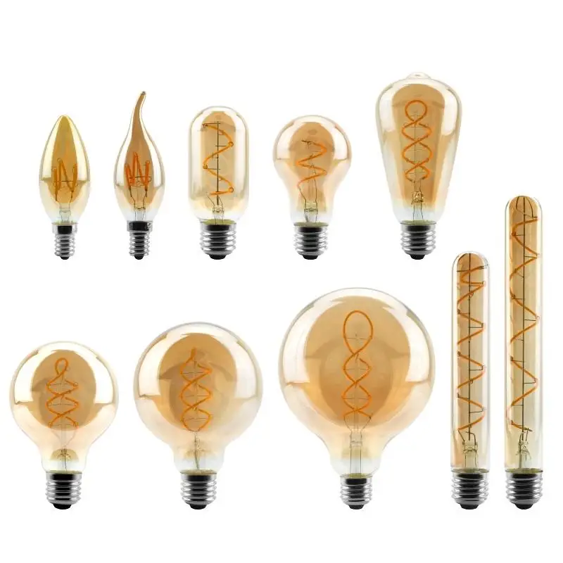 T45 ST64 G80 G95 G125 T30 Spiral Light LED Filament Bulb 4W 2200K Retro Vintage Lamps Decorative Lighting Dimmable Edison Lamp