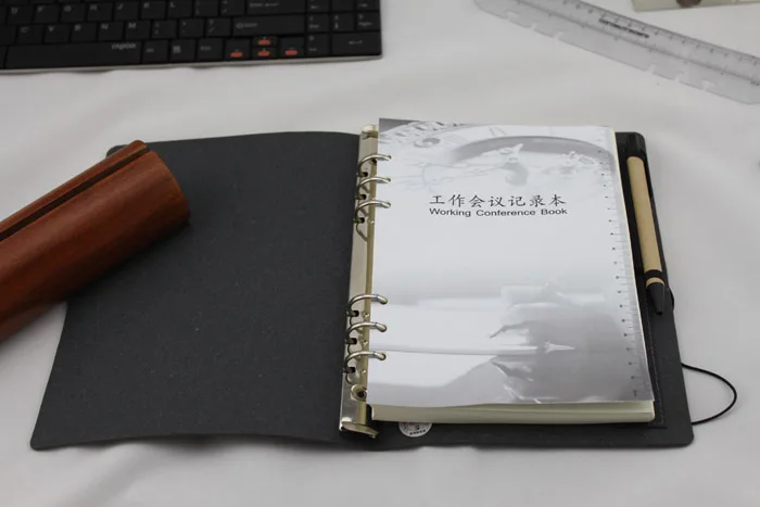 High Quality Custom A5 Size 6 Ring Binder Grey Bonded Leather Journal, 6.5' x 9' Planner Notebook