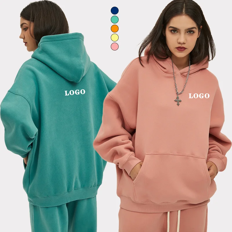 Custom Women Hoodies Tracksuit Print Logo 100% Cotton Oversized Plus Size Unisex Pullover Hoodies Sweatshirt For Women