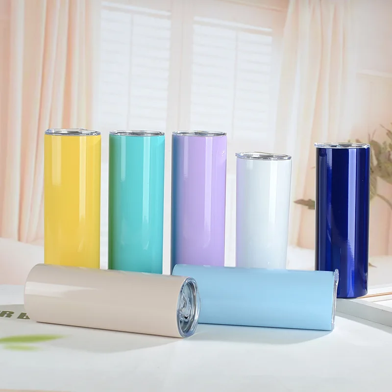 20oz Sublimation blank tumbler Double wall customized insulated vacuum stainless steel skinny tumbler with lid straw